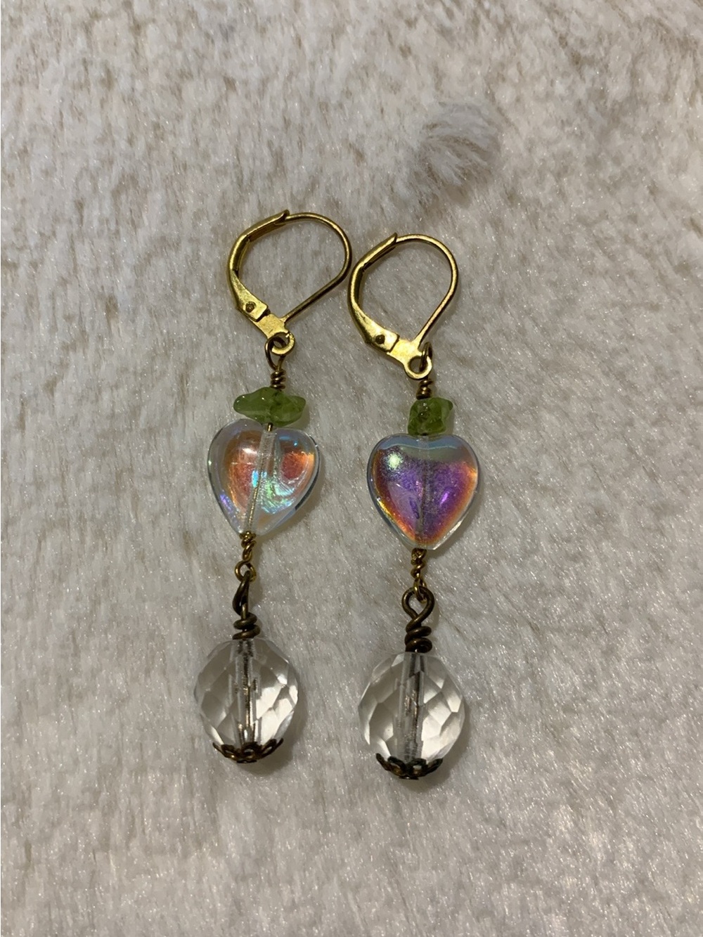Heart & Crystal Gold Tone Dangle Earrings